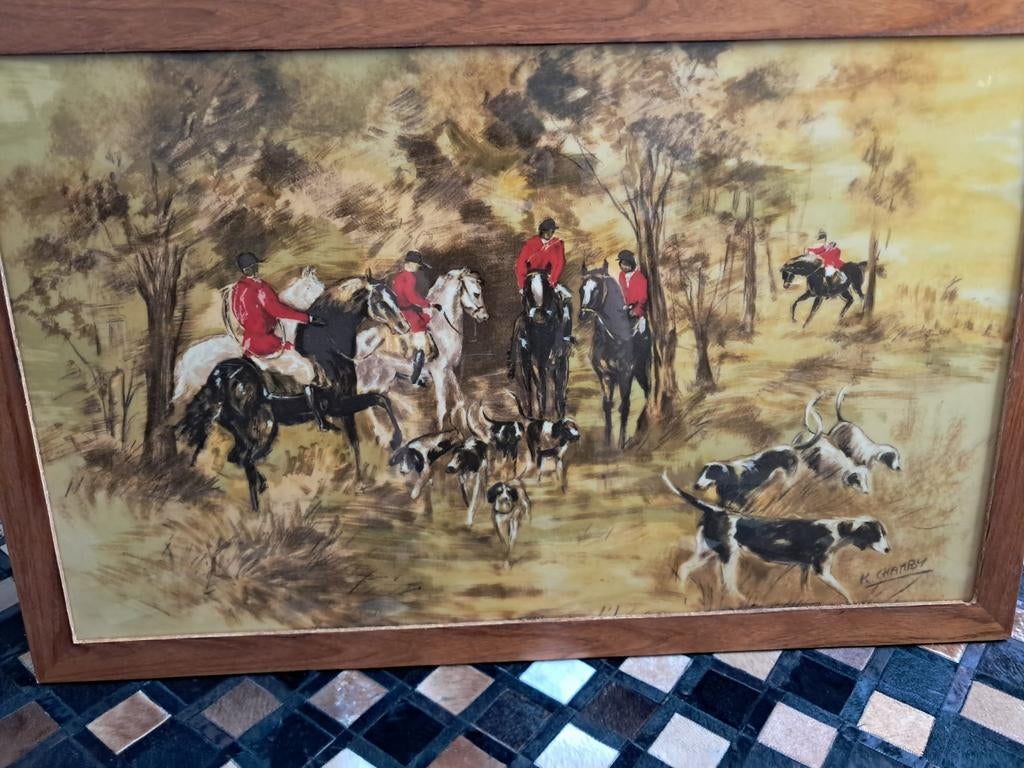 K CHAMBY, onder glas, Antiek en Kunst, Kunst | Schilderijen | Klassiek