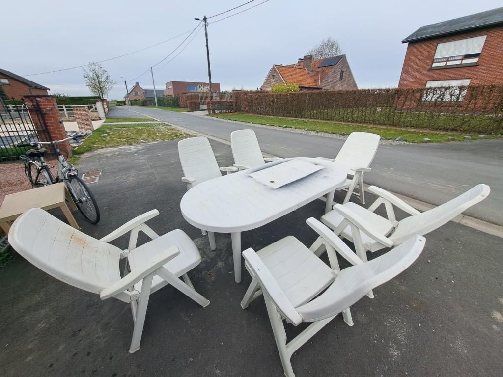 Tuinset witte plastic, Tuin en Terras, Ophalen, Kunststof, Gebruikt, 6 zitplaatsen