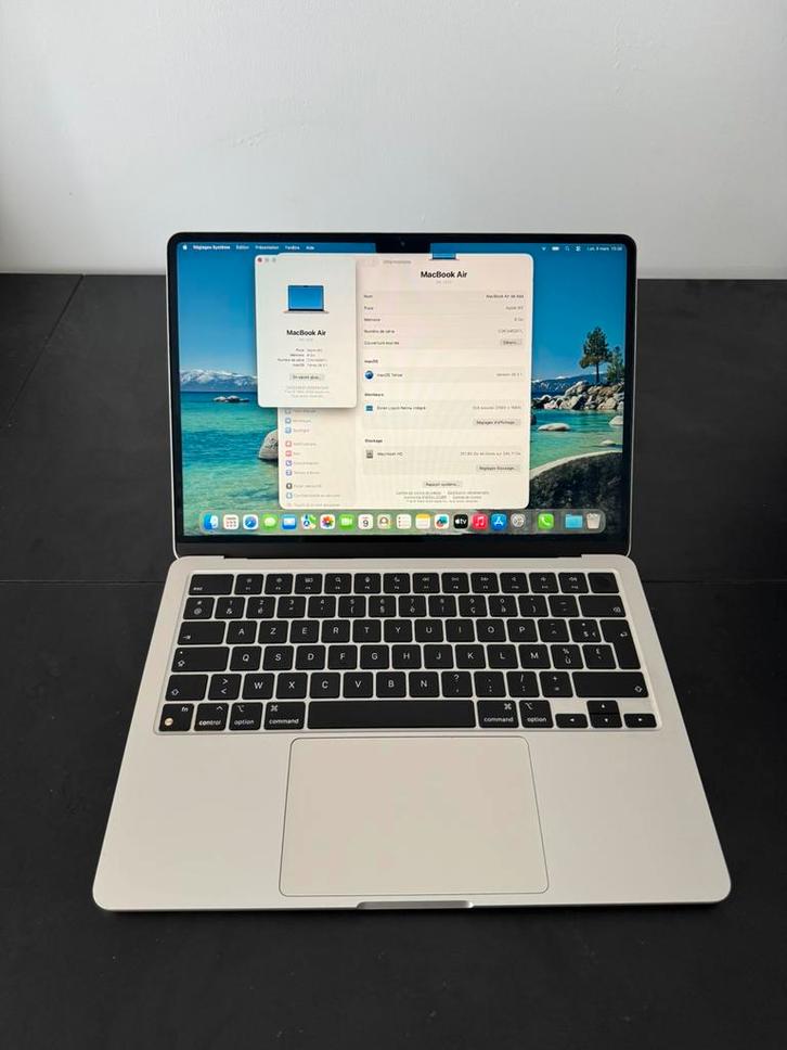 MacBokk Air M2 13” 2022, Informatique & Logiciels, Apple Macbooks, Utilisé, MacBook Air, 13 pouces, Inconnu, 256 GB, 8 GB, Azerty
