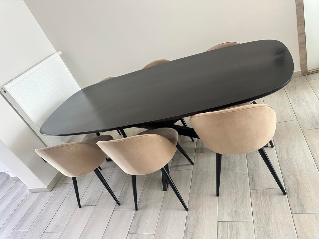 Table ovale danoise + 6 chaises beige taupe, Maison & Meubles, Enlèvement, Comme neuf