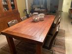 Eettafel in rode teak + 6 lederen stoelen, Huis en Inrichting, Tafels | Eettafels, Ophalen, Teakhout, 50 tot 100 cm, Zo goed als nieuw
