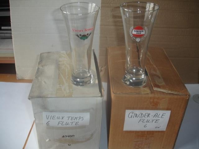 6 + 6 bierglazen Ginder Ale en Vieux Temps voor € 2,00, Verzamelen, Biermerken, Zo goed als nieuw, Glas of Glazen, Overige merken