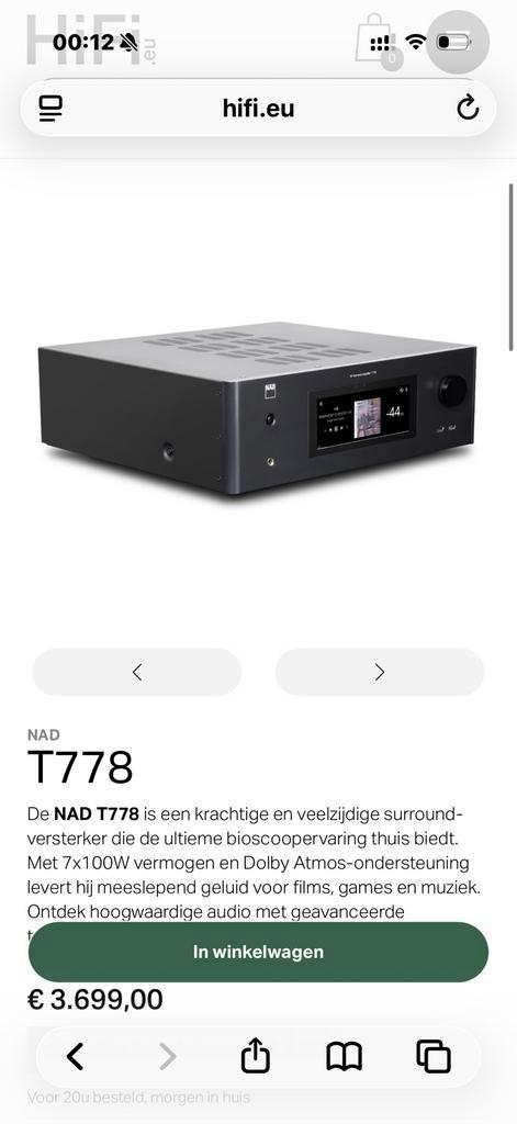 Nad t778, TV, Hi-fi & Vidéo, Amplificateurs & Ampli-syntoniseurs, Comme neuf, Enlèvement ou Envoi