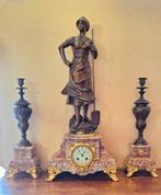 Mooi antiek klokkenstel, pendule set met signatuur., Antiek en Kunst, Antiek | Klokken, Ophalen