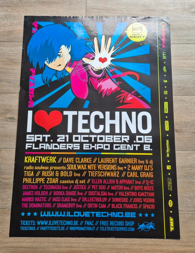 Affiche du concert I Love Techno Flanders Expo Gand, Collections, Enlèvement ou Envoi, Comme neuf, Musique