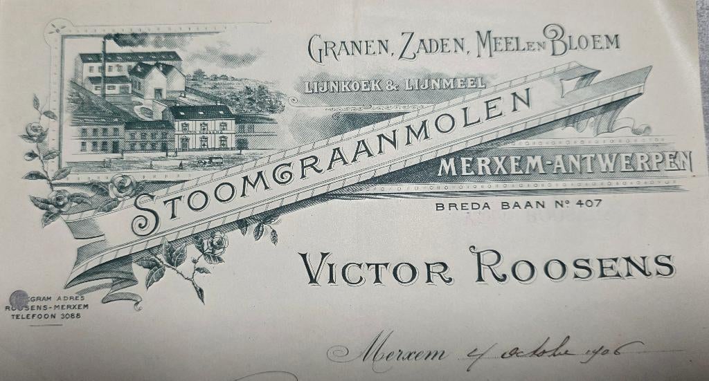 1906+Merxem+Antwerp+Victor Roosens+Letter+Lithografie, Verzamelen, Ophalen of Verzenden, Voor 1920, Ongelopen, Antwerpen