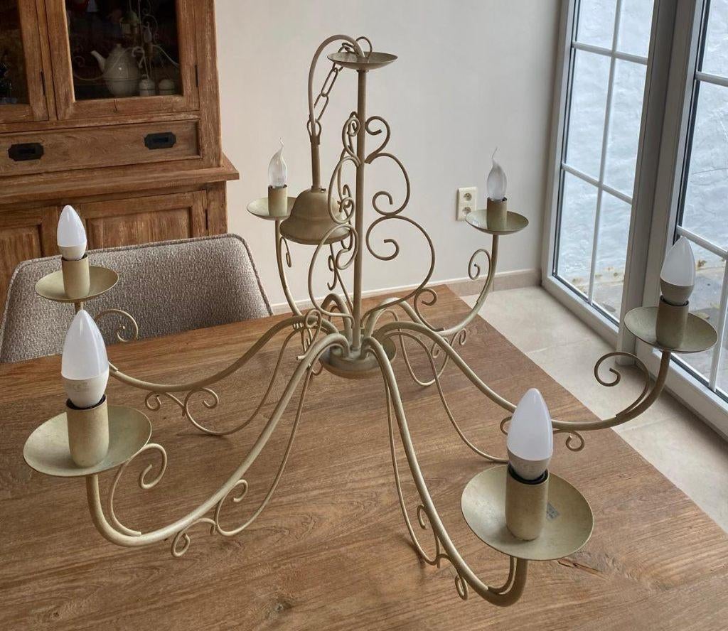 Lustre beige authentique, élégance et caractère, Enlèvement, Utilisé, Métal, Landelijk