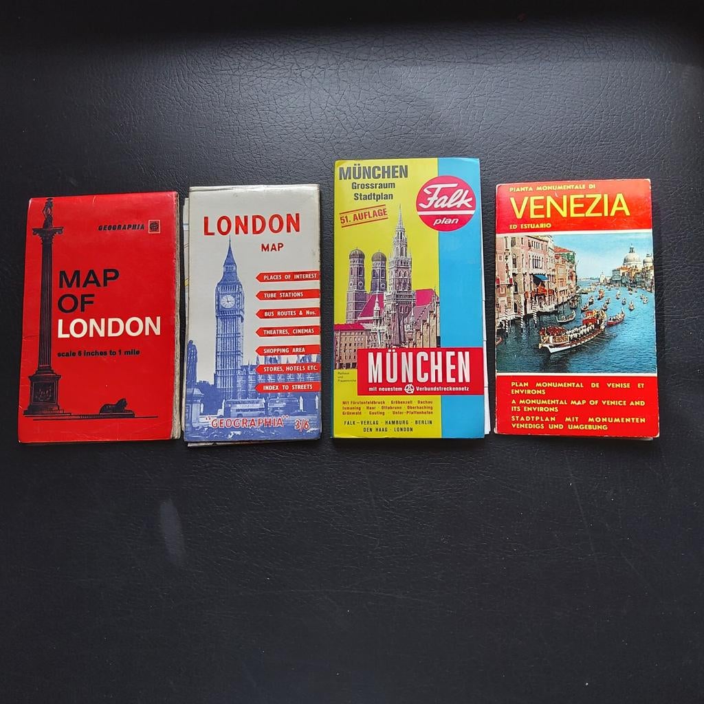 4 Vintage stadsplannen van Londen, München en Venetië., Ophalen of Verzenden, Gelezen, 1800 tot 2000, Europa Overig