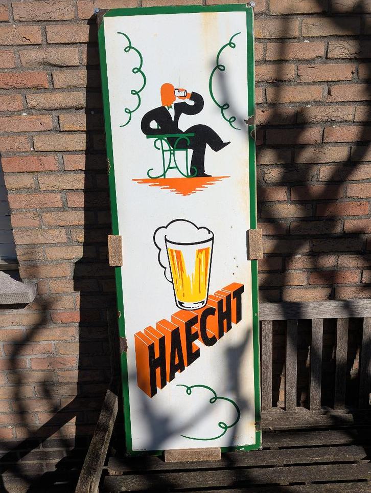 Emaillebord Haecht, Verzamelen, Merken en Reclamevoorwerpen, Gebruikt, Reclamebord, Ophalen