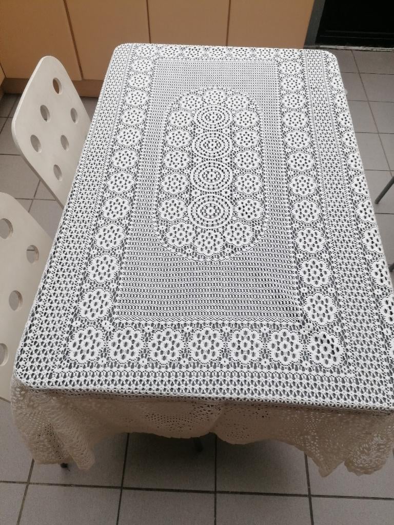 Tafellaken/ tafelkleed, of sprei wit, gehaakt zicht, vintage, Ophalen of Verzenden, Zo goed als nieuw, Wit, Vintage