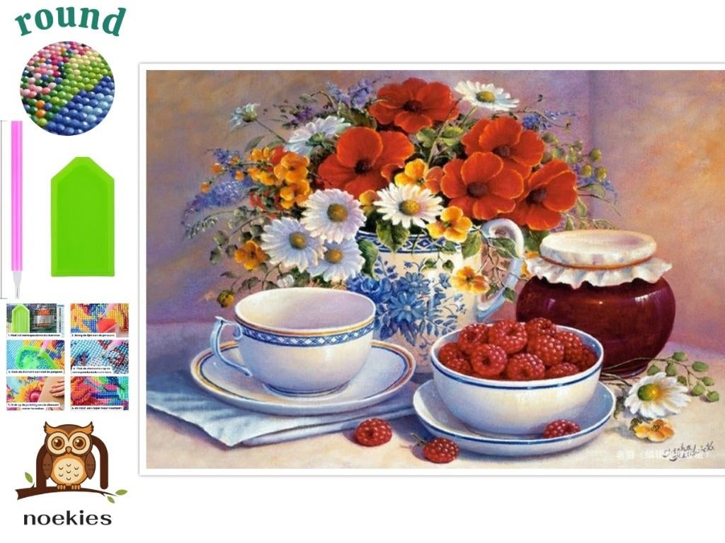 nr 2095 Diamond Painting High Tea flowers 30x20cm, Neuf, Overige thema's, Autocollant, Autres matériaux