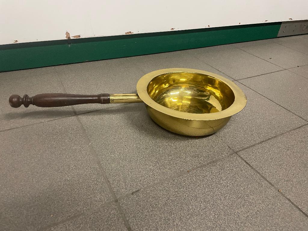 Koperen bedpan met houten steel, Ophalen, Vintage, Gebruikt, Overige materialen