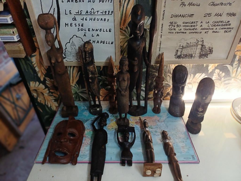 statues africaine bois lot 1960 70, Antiquités & Art, Bois, Brun, Fait main, Religion