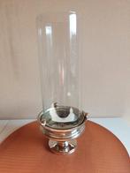 Luxe Tweedelig Windlicht – Verzilverd Metaal en Glas, Ophalen, 25 tot 50 cm, Zo goed als nieuw, Metaal