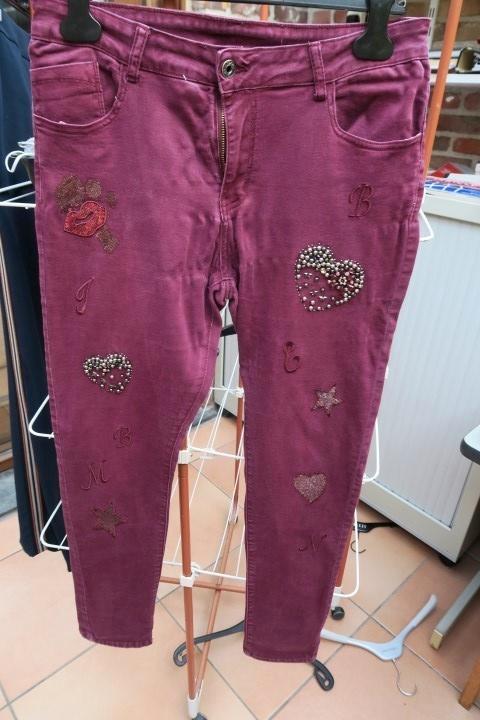 Broek bordeaux strass Onado fashion mt 42, Kleding | Dames, Broeken en Pantalons, Zo goed als nieuw, Maat 42/44 (L), Paars, Lang