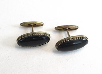 Vintage manchetknopen met zwarte obsidiaan van de '70 jaren. beschikbaar voor biedingen
