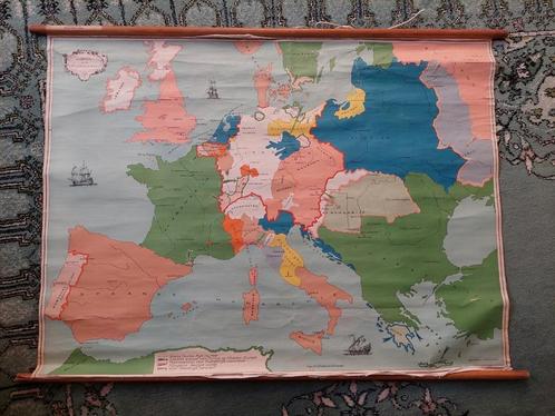 oude schoolkaart Europa - canvas, Antiek en Kunst, Antiek | Schoolplaten, Geschiedenis, Ophalen