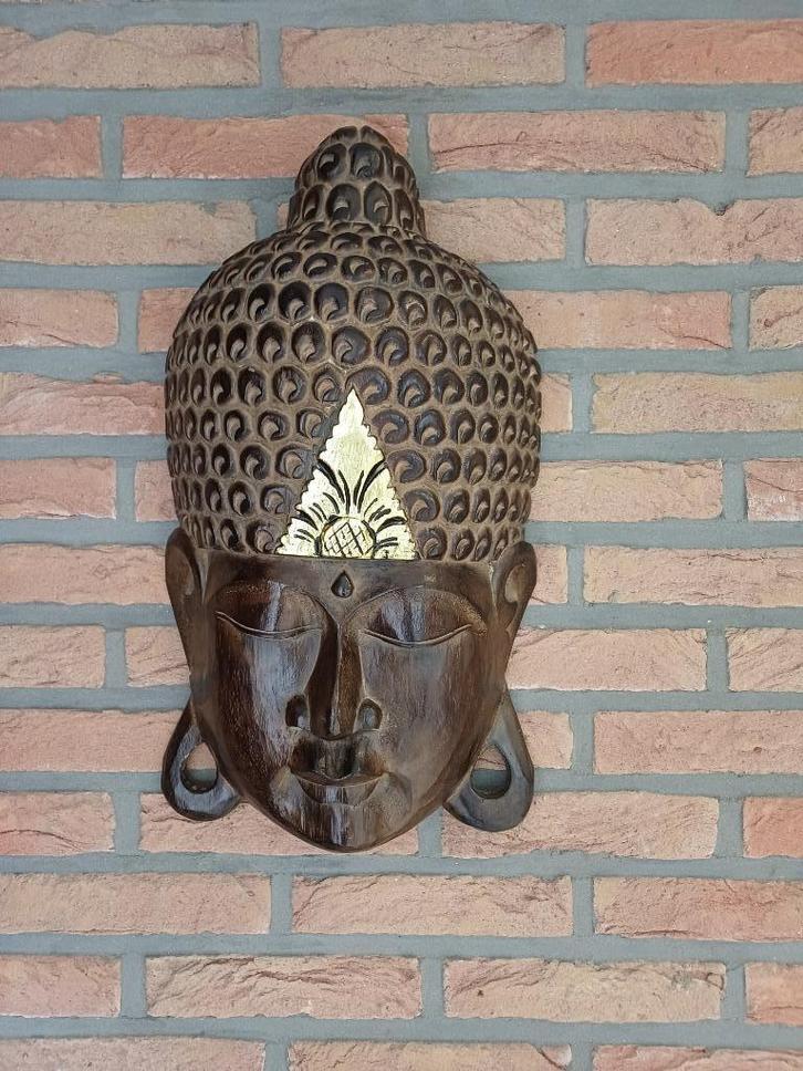 Houten Boeddha hoofd, Antiek en Kunst, Kunst | Niet-Westerse kunst, Ophalen