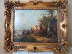 Peinture ancienne peinture vintage paysage cheval 55x45cm, Antiquités & Art, Enlèvement ou Envoi