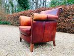 Antiek patina cognac Schaapleren Club Fauteuil, Goede Staat, Ophalen