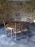Table extensible en bois + 6 chaises en osier–très bon état, Enlèvement, Comme neuf