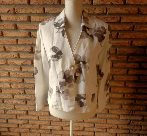 (77) -veste femme t.42 blanc cassé brune - affinités -, Kleding | Dames, Jassen | Zomer, Zo goed als nieuw, Maat 42/44 (L), Overige kleuren