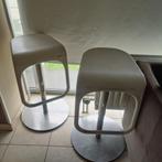 2 retro witte barkrukken, Huis en Inrichting, 2 krukken, 60 tot 90 cm, In hoogte verstelbaar, Metaal