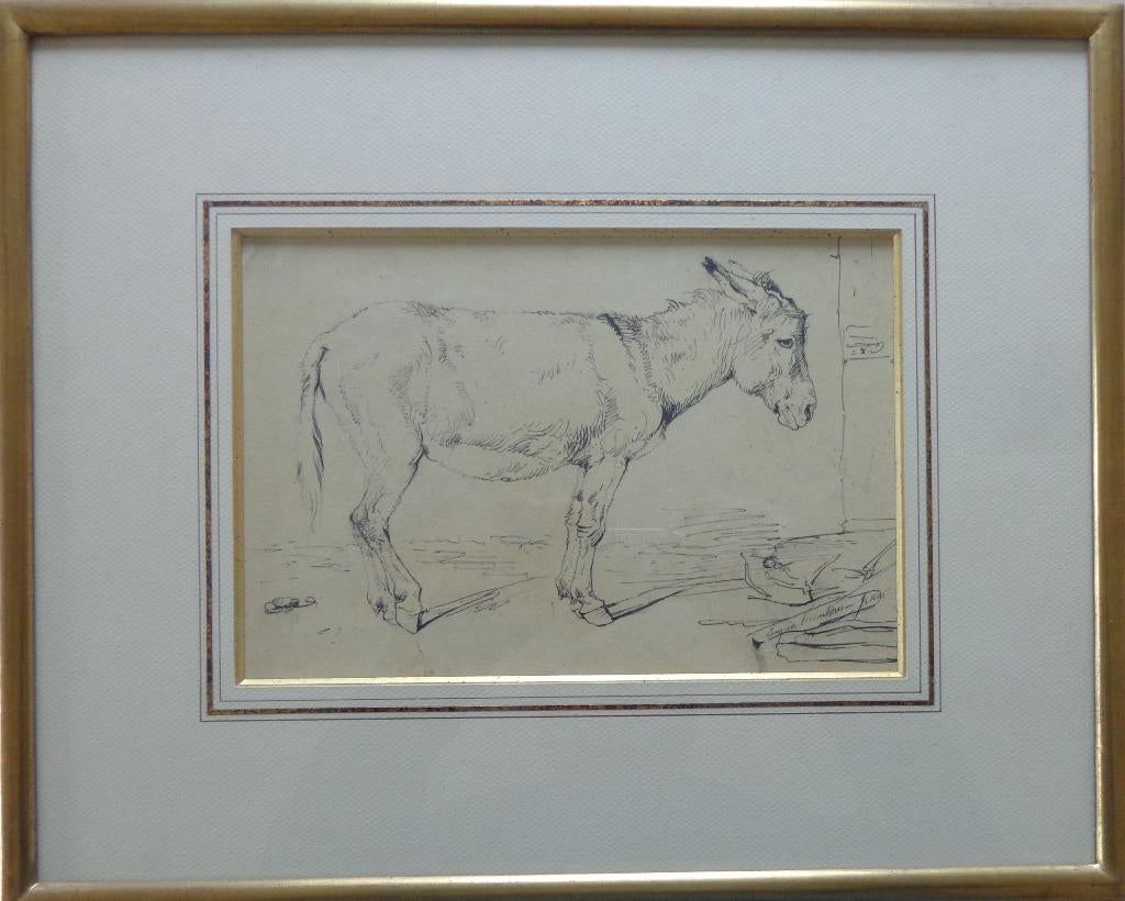 EUGENE VERBOECKHOVEN / EZEL / ORIGINEEL WERK / 37x46cm KADER, Ophalen of Verzenden