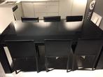 Moderne zwarte tafel glazen blad met 6 lederen stoelen, Huis en Inrichting, Tafels | Eettafels, Ophalen, 50 tot 100 cm, Vijf personen of meer