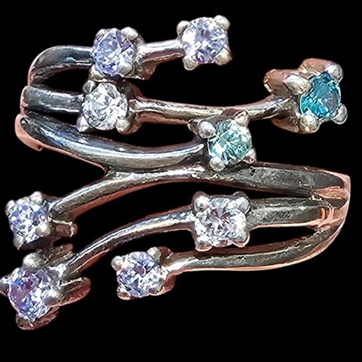 925 ZILVEREN RING + EDELSTENEN, Handtassen en Accessoires, Ringen, Nieuw, Zilver, Zilver, Met edelsteen, Ophalen of Verzenden