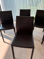Set van 6 lederen stoelen donkerbruin., Huis en Inrichting, Stoelen, Ophalen, Gebruikt, Bruin, Leer