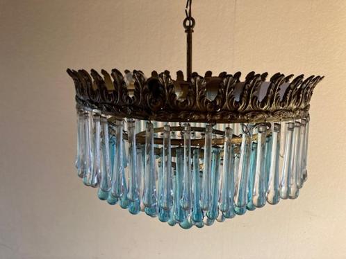 LUSTER MET BLAUWE EN WITTE GLASPEGELS; MURANO STYLE 70'S, Antiek en Kunst, Antiek | Glaswerk en Kristal, Ophalen