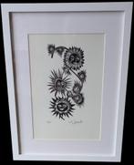 houtsnede Willy Lecomte "zonnebloemen"., Antiek en Kunst, Ophalen of Verzenden
