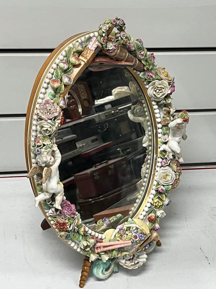 Magnifique Miroir de Table Ovale Style Rococo - chérubins, Antiquités & Art, Antiquités | Miroirs, Moins de 50 cm, Moins de 100 cm