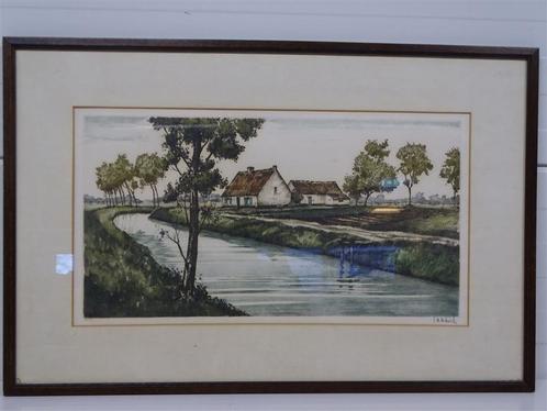 A5070 Robert Hebbelinck ets 90/350 [Landschap schilderij]0, Antiek en Kunst, Kunst | Schilderijen | Klassiek, Ophalen of Verzenden