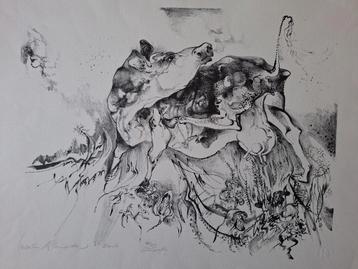 Litho van een paard en een koe Martin Rinnartz beschikbaar voor biedingen