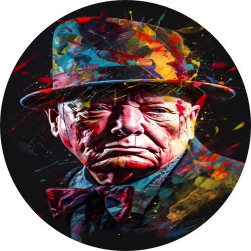 Winston Churchill Muurcirkel 40x40 Kunststof + Ophangsysteem, Huis en Inrichting, Woonaccessoires | Schilderijen, Tekeningen en Foto's