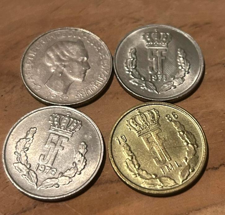 Lot luxembourgeois 4 x 5 francs en qualité, Timbres & Monnaies, Monnaies | Europe | Monnaies euro, Luxembourg, Enlèvement ou Envoi