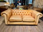 Stoere Vintage Chesterfield 2,5 Zits bank Camel Cognac, Ophalen of Verzenden