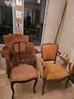 2 antieke stoelen — stoel met rieten en gebeeldhouwde fauteu, Antiek en Kunst