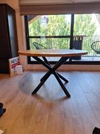 Ronde houten tafel, Huis en Inrichting, Tafels | Eettafels, Ophalen, Rond, Zo goed als nieuw, Metaal