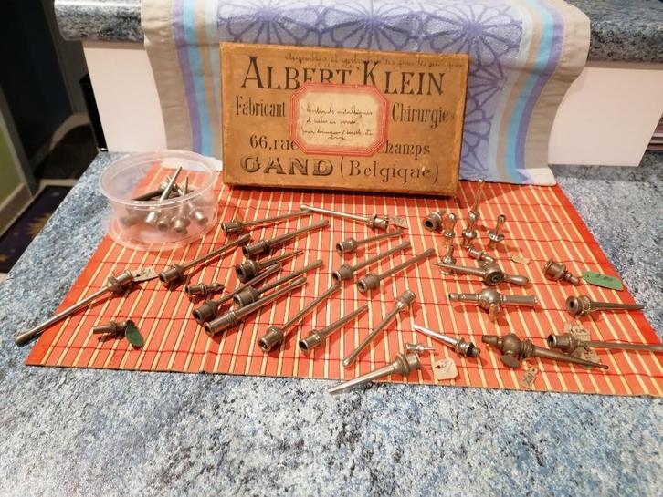 Antieke medische canules origineel uit doos Albert Klein, Antiquités & Art, Curiosités & Brocante, Enlèvement ou Envoi