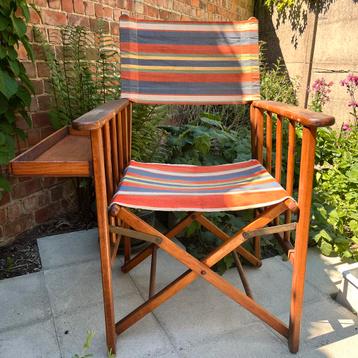 Vintage plooibare safaristoel tuinstoel met tafeltje, Ophalen, Gebruikt, X, Inklapbaar