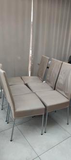 Zes lederen eetkamerstoelen beige merk VHS, Huis en Inrichting, Stoelen, Ophalen