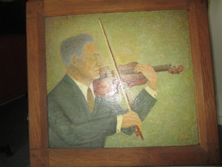 Schilderij "Zelfportret met viool", Antiek en Kunst, Kunst | Schilderijen | Klassiek, Ophalen of Verzenden