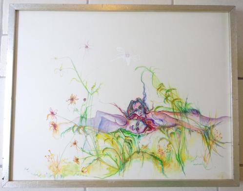 Paule Lonneville, aquarel, Flower Power, Antiek en Kunst, Kunst | Schilderijen | Modern, Ophalen