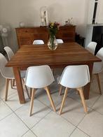 140X140 massief teakhouten tafel + 8 stoelen, Huis en Inrichting, Complete eetkamers, Ophalen, Gebruikt, 8 stoelen of meer
