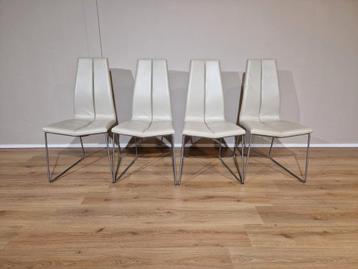 4 chaises de salle à manger Montis Ivy, crème, cuir, design 