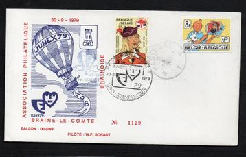 Année 1979 : FDC par ballon numéroté 1129 - 1944 - Hergé : T, Enlèvement