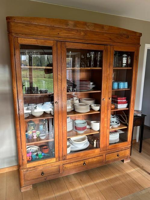 vaisselier ancien en teck massif - antiquité, Huis en Inrichting, Kasten | Buffetkasten, Gebruikt, 200 cm of meer, 150 tot 200 cm